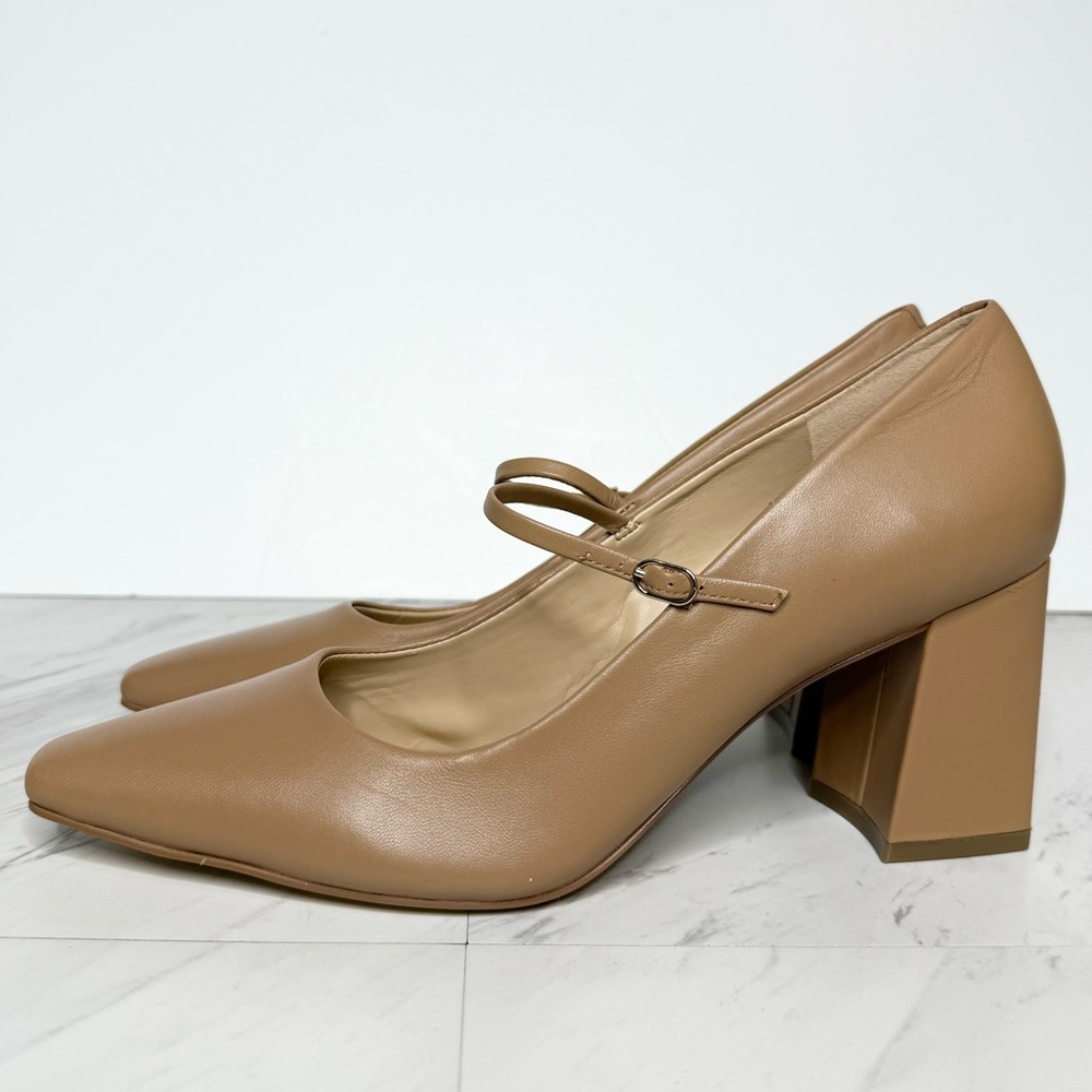 Marc Fisher Vanderly Tan Leather Pointy Toe Mary Jane Pump 10M